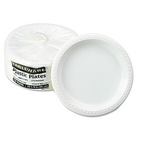 TABLEMATE PRODUCTS, CO. TBLTM10644WH Plastic Dinnerware, Plates, 10 1/4" Dia, White, 125/pack