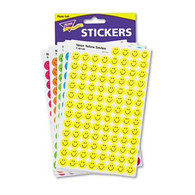 TREND ENTERPRISES, INC. TEPT1942 SuperSpots and SuperShapes Sticker Variety Packs, Neon Smiles, Assorted Colors, 2,500/Pack