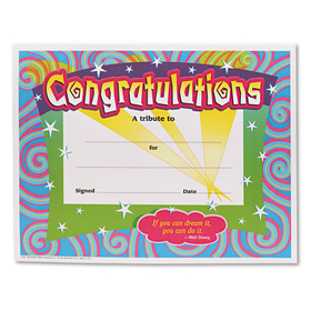 Trend TEPT2954 Congratulations Colorful Classic Certificates, 11 x 8.5, Horizontal Orientation, Assorted Colors with White Border, 30/Pack