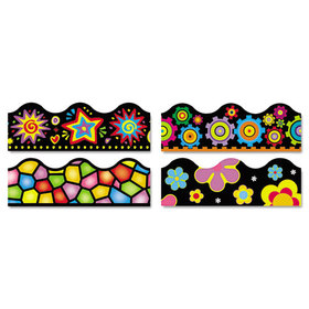 Trend TEPT92919 Terrific Trimmers Border Variety Set, 2.25" x 39", Bright On Black, Assorted Colors/Designs, 48/Set