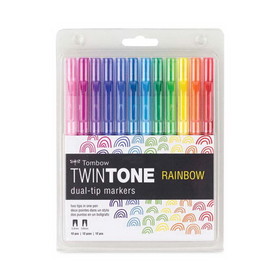 Tombow TOM61526 TwinTone Dual-Tip Markers, Extra-Fine/Broad Tips, Assorted Colors, Dozen