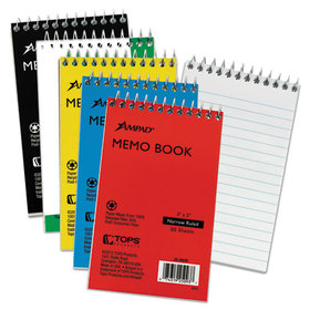 Ampad TOP25093 Memo Pads, Narrow Rule, Randomly Assorted Cover Colors, 50 White 3 x 5 Sheets