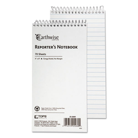 Ampad TOP25280 Earthwise by Ampad Recycled Reporter's Notepad, Gregg Rule, White Cover, 70 White 4 x 8 Sheets