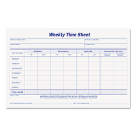 Tops TOP30071 Weekly Time Sheets, One-Part (No Copies), 8.5 x 5.5, 50 Forms/Pad, 2 Pads/Pack