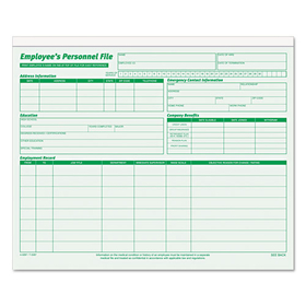 TOPS BUSINESS FORMS TOP3287 Employee Record File Folders, Straight Cut, Letter, 2-Sided, Green Ink, 20/pack