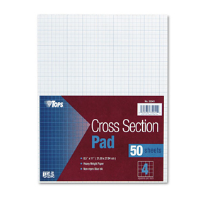 Tops TOP35041 Cross Section Pads, Cross-Section Quadrille Rule (4 sq/in, 1 sq/in), 50 White 8.5 x 11 Sheets