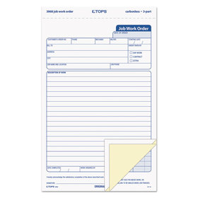 Tops TOP3868 Snap-Off Job Work Order Form, 5 2/3" X 8 1/2", Three-Part Carbonless, 50 Forms