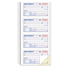 Tops TOP4161 Spiralbound Money and Rent Receipt Book, Two-Part Carbonless, 4.75 x 2.75, 4 Forms/Sheet, 200 Forms Total