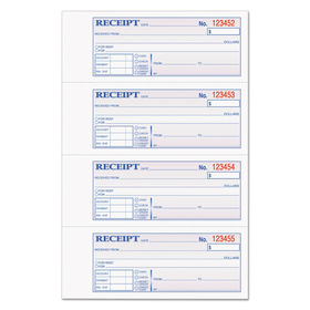 Tops TOP46808 Money and Rent Receipt Book, Account + Payment Sections, Three-Part Carbonless, 7.13 x 2.75, 4 Forms/Sheet, 100 Forms Total