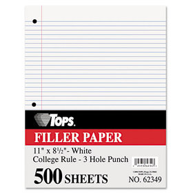 TOPS BUSINESS FORMS TOP62349 Filler Paper, 3h, 16 Lb, 8 1/2 X 11, College Rule, White, 500 Sheets/pack
