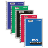 Tops TOP65362 Coil-Lock Wirebound Notebooks, 3-Subject, Medium/College Rule, Randomly Assorted Cover Color, (150) 9.5 x 6 Sheets