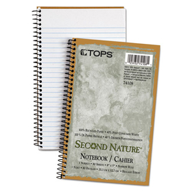 TOPS BUSINESS FORMS TOP74108 Second Nature Subject Wirebound Notebook, Narrow, 5 X 8, White, 80 Sheets