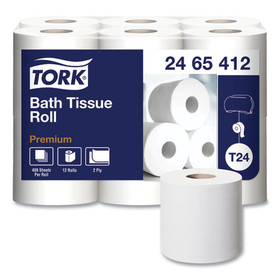 Tork TRK2465412 Premium Poly-Pack Bath Tissue, Septic Safe, 2-Ply, White, 4.1" x 4", 400 Sheets/Roll, 12 Rolls/Pack, 4 Packs/Carton