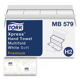 Tork TRKMB579 Premium Soft Xpress 3-Panel Multifold Hand Towels, 2-Ply, 9.13 x 9.5, White with Blue Leaf, 135/Packs, 16 Packs/Carton