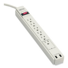Tripp Lite TRPTLP606USB Protect It! Surge Protector, 6 AC Outlets/2 USB Ports, 6 ft Cord, 990 J, Cool Gray