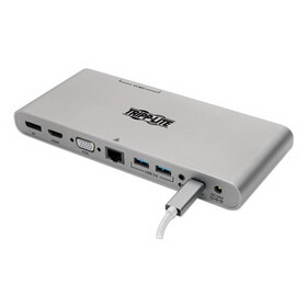 Tripp Lite TRPU442DOCK4S USB Type-C Docking Station, 3.5mm/Displayport/HDMI/RJ45/Thunderbolt 3/USB A/USB C/VGA, Silver
