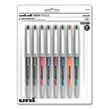 uni-ball 1734916 VISION Needle Stick Roller Ball Pen, Fine 0.7mm, Assorted Ink, Silver Barrel, 8/Set