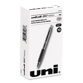 uni-ball UBC1736097 Signo 207 Needle Point Gel Pen, Retractable, Medium 0.7 mm, Black Ink, Clear/Black Barrel, Dozen