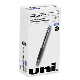 uni-ball 1736098 Signo 207 Needle Point Retractable Gel Pen, 0.7mm, Blue Ink, Black Barrel, Dozen