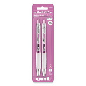 uni-ball UBC1745148 Signo 207 Gel Pen, Retractable, Medium 0.7 mm, Black Ink, Translucent Pink/Translucent White Barrel, 2/Pack