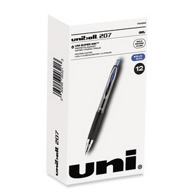 uni-ball 1790896 Signo 207 Retractable Gel Pen, Bold 1mm, Blue Ink, Black/Blue Barrel, Dozen
