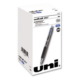 uni-ball UBC1921064 Signo 207 Gel Pen, Retractable, Medium 0.7 mm, Blue Ink, Smoke/Black/Blue Barrel, 36/Box
