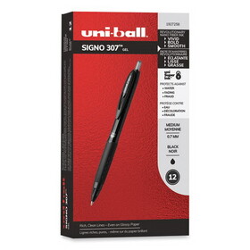 uni-ball 1927258 307 Retractable Gel Pen, Medium 0.7mm, Black Ink/Barrel, Dozen