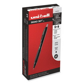uni-ball 1947087 307 Retractable Gel Pen, Micro 0.5mm, Black Ink/Barrel, Dozen