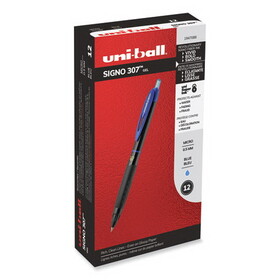 uni-ball UBC1947088 307 Gel Pen, Retractable, Fine 0.5 mm, Blue Ink, Black Barrel, Dozen