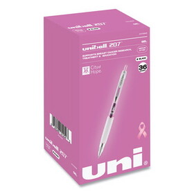 uni-ball UBC2003896 207 Office Pack Gel Pen, Retractable, Medium 0.7 mm, Black Ink, Pink/Translucent White Barrel, 36/Pack