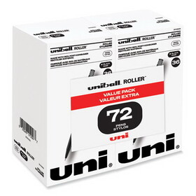 uni-ball 2013565 Stick Roller Ball Pen, Micro 0.5mm, Black Ink/Barrel, 72/Pack
