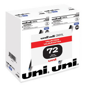 uni-ball UBC2013568 ONYX Roller Ball Pen, Stick, Fine 0.7 mm, Blue Ink, Black/Blue Barrel, 72/Pack