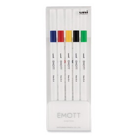 uniball UBC24828 EMOTT Porous Point Pen, Stick, Fine 0.4 mm, Assorted Ink Colors, White Barrel, 5/Pack