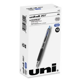 uni-ball UBC33951 Signo 207 Gel Pen, Retractable, Medium 0.7 mm, Blue Ink, Smoke/Black/Blue Barrel, Dozen