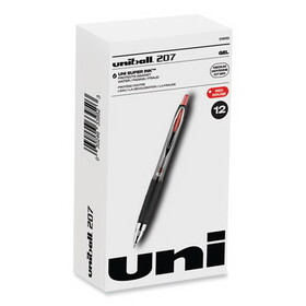 uni-ball UBC33952 Signo 207 Gel Pen, Retractable, Medium 0.7 mm, Red Ink, Smoke/Black/Red Barrel, Dozen