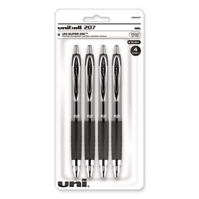 uni-ball UBC33960PP Signo 207 Gel Pen, Retractable, Medium 0.7 mm, Black Ink, Smoke/Black Barrel, 4/Pack