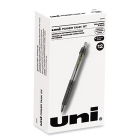 uni-ball 42070 Power Tank RT Retractable Ballpoint Pen, 1mm, Black Ink, Smoke/Black Barrel, Dozen