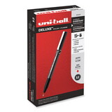 uni-ball 60026 Deluxe Stick Roller Ball Pen, Micro 0.5mm, Red Ink, Metallic Gray Barrel, Dozen