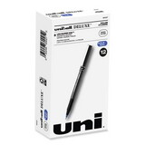 uni-ball 60027 Deluxe Stick Roller Ball Pen, Micro 0.5mm, Blue Ink, Metallic Gray Barrel, Dozen