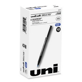 uni-ball UBC60027 Deluxe Roller Ball Pen, Stick, Extra-Fine 0.5 mm, Blue Ink, Metallic Gray/Black/Blue Barrel, Dozen