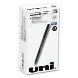 uni-ball 60041 ONYX Stick Roller Ball Pen, Micro 0.5mm, Blue Ink, Black Matte Barrel, Dozen