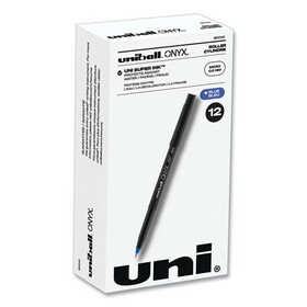uni-ball UBC60041 ONYX Roller Ball Pen, Stick, Extra-Fine 0.5 mm, Blue Ink, Black/Blue Barrel, Dozen