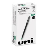 uni-ball 60104 Stick Roller Ball Pen, Fine 0.7mm, Green Ink, Black Matte Barrel, Dozen