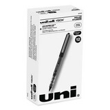 uni-ball 60106 VISION Stick Roller Ball Pen, Micro 0.5mm, Black Ink, Black/Gray Barrel, Dozen