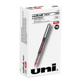 uni-ball UBC60117 VISION Roller Ball Pen, Stick, Extra-Fine 0.5 mm, Red Ink, Gray/Red Barrel, Dozen