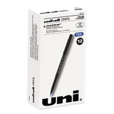 uni-ball 60145 ONYX Stick Roller Ball Pen, Fine 0.7mm, Blue Ink, Black Matte Barrel, Dozen