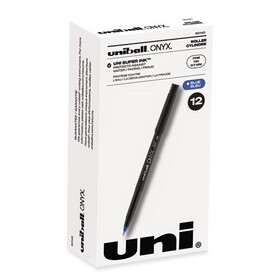uni-ball UBC60145 ONYX Roller Ball Pen, Stick, Fine 0.7 mm, Blue Ink, Black/Blue Barrel, Dozen