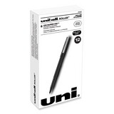 uni-ball 60151 Stick Roller Ball Pen, Micro 0.5mm, Black Ink, Black Matte Barrel, Dozen