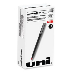 uni-ball UBC60152 Roller Ball Pen, Stick, Extra-Fine 0.5 mm, Red Ink, Black/Red Barrel, Dozen