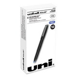 uni-ball 60153 Stick Roller Ball Pen, Micro 0.5mm, Blue Ink, Black Matte Barrel, Dozen